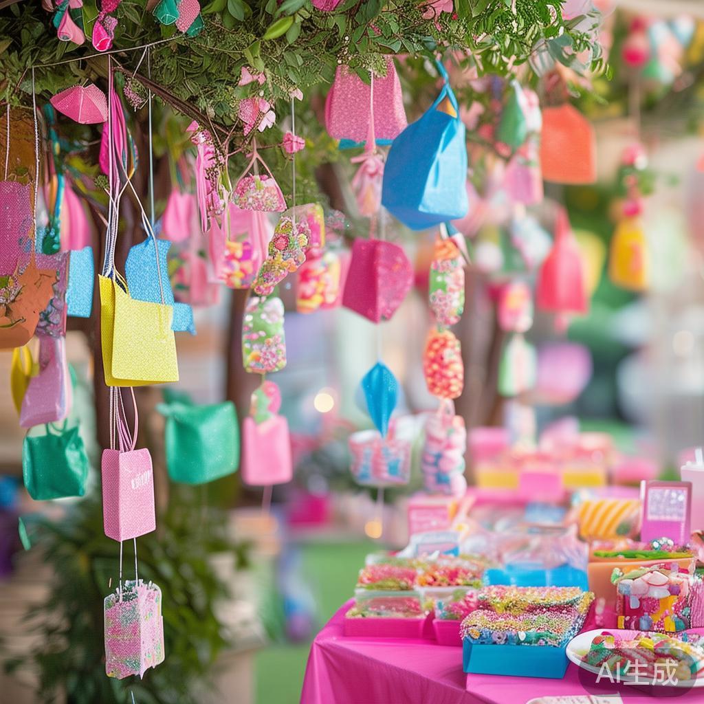 为了让派对布置别出心裁，可以采用多样化的糖果创意。